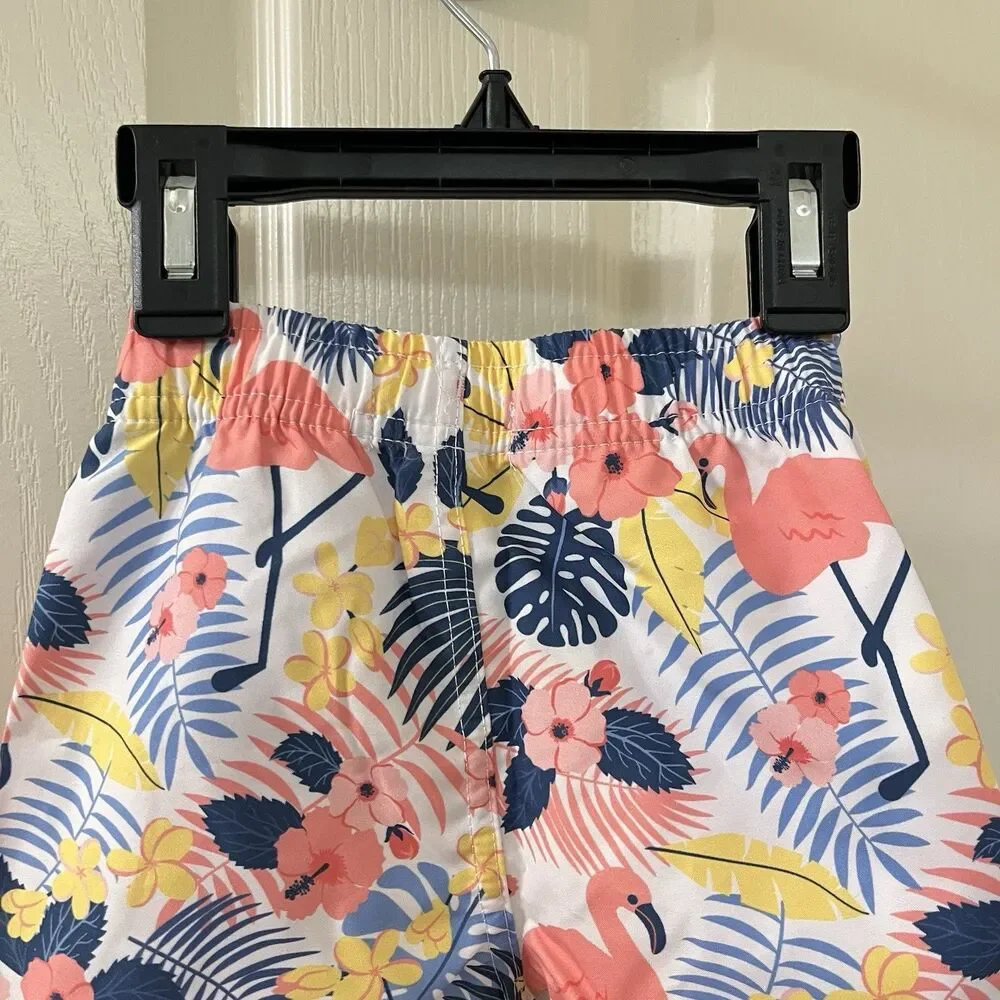 RuffleButts RuggedButts Tropical Flamingo Swim Trunks UPF 50+ Boys 6-12 Mos NWT